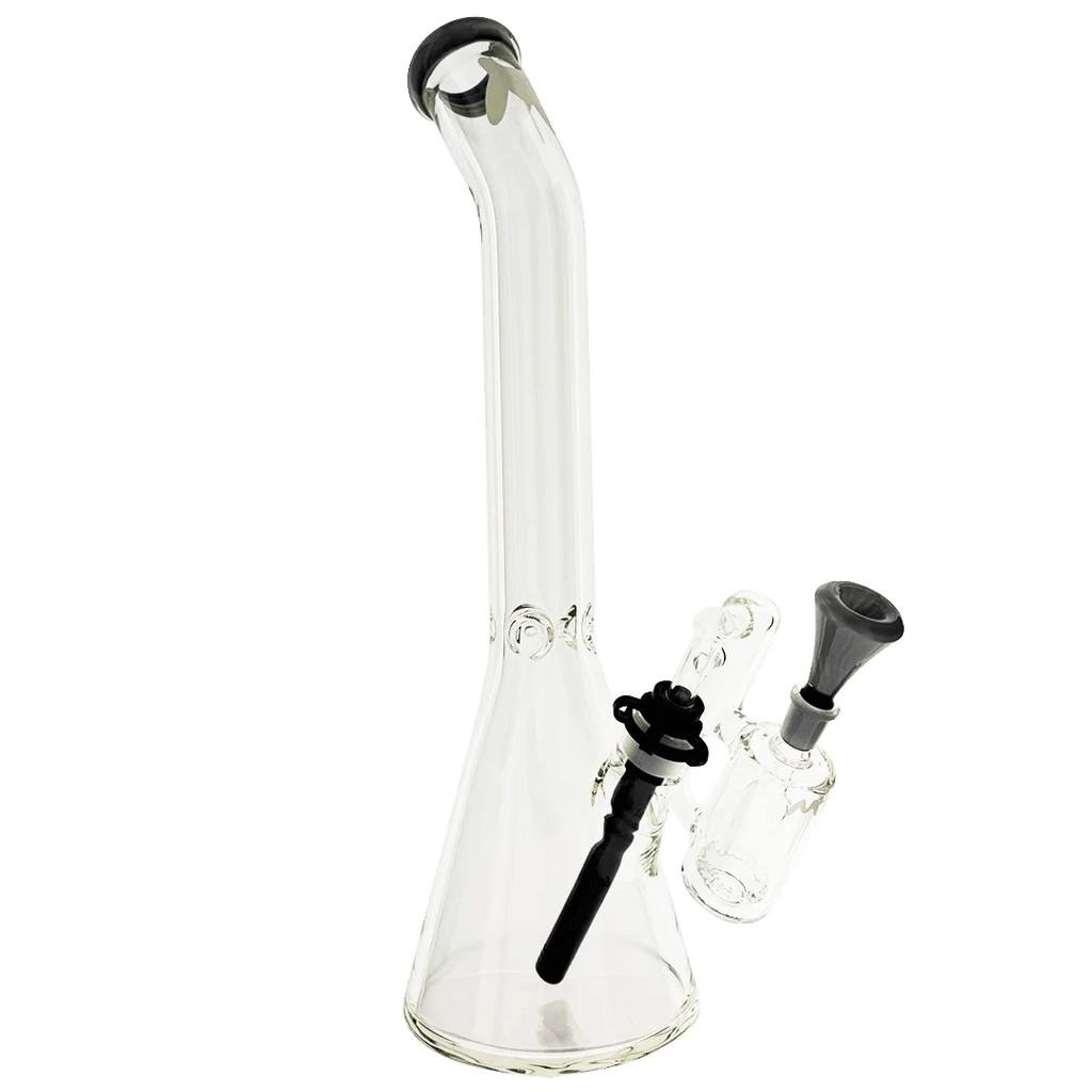 Mav 18" x 9mm Color Top Beaker Bong Bent Neck + Ash Catcher Combo Silver
