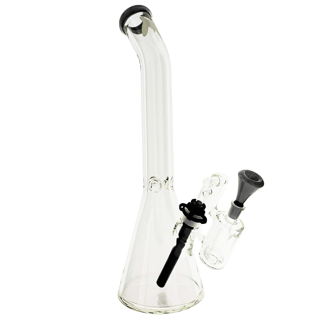 Mav 18" x 9mm Color Top Beaker Bong Bent Neck + Ash Catcher Combo Silver